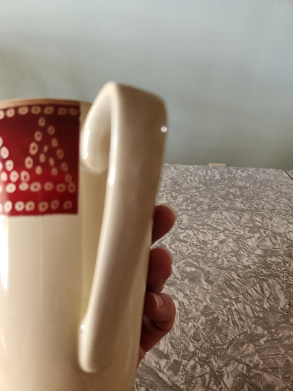 Cream Ceramic Mug with Red Patterned Band - Home Dining